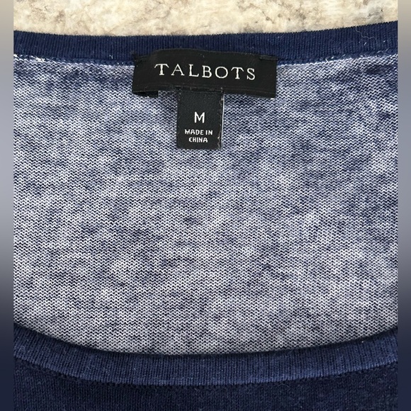 Talbots Floral Crewneck Sweater India Ink Navy Pink Lightweight 3/4 Sleeves Sz M - Picture 7 of 11